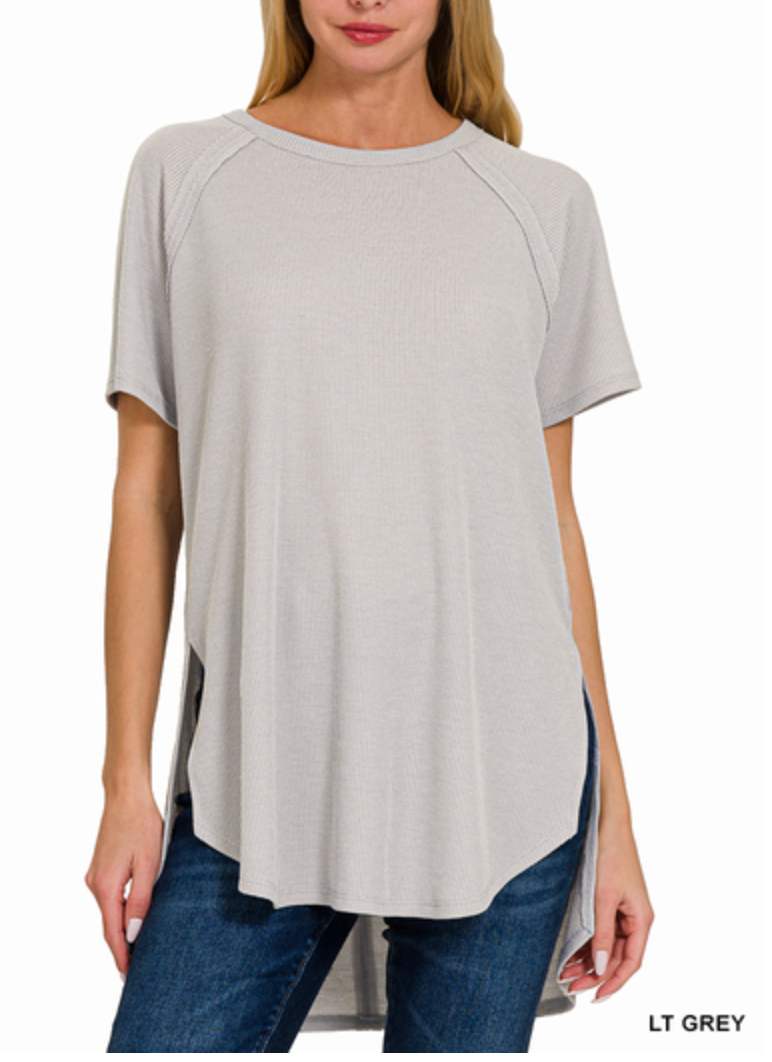 Zenana - MELAGE BABY WAFFLE SHORT SLEEVE TOP