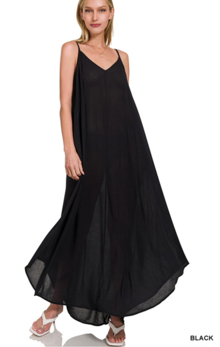 Zenana - WOVEN CRINKLE CAMI MAXI DRESS W SIDE POCKETS