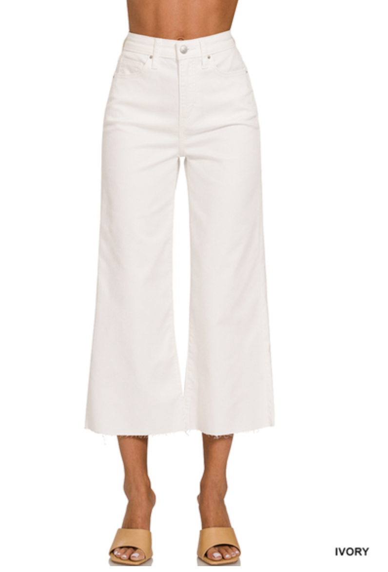 Zenana - HIGH RISE FLARE CROPPED COLOR DENIM PANTS