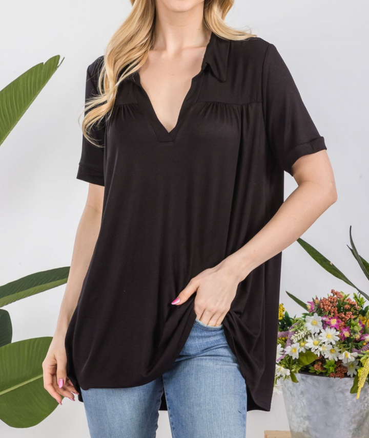 Celeste - SOLID TOP WITH V-NECK COLLAR