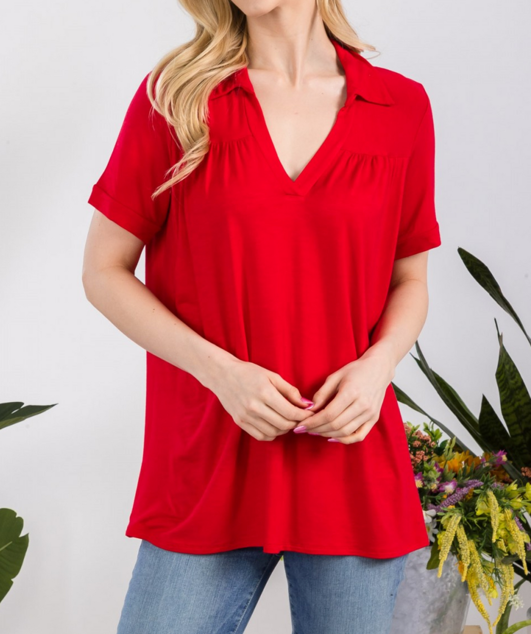 Celeste - SOLID TOP WITH V-NECK COLLAR