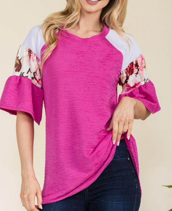 Celeste - COLOR BLOCK TOP WITH LAYERED BELL SLEEVES