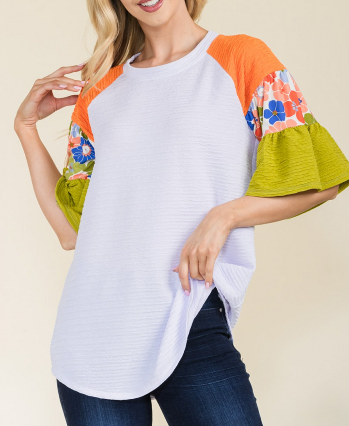 Celeste - COLOR BLOCK TOP WITH LAYERED BELL SLEEVES