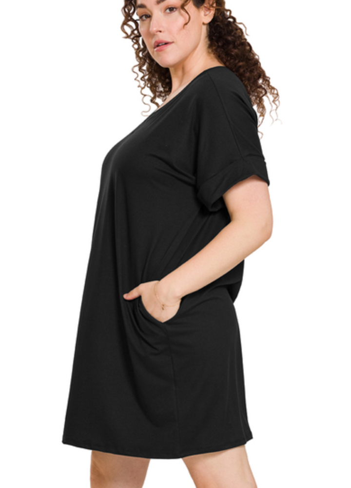 Zenana - V Neck Black Dress