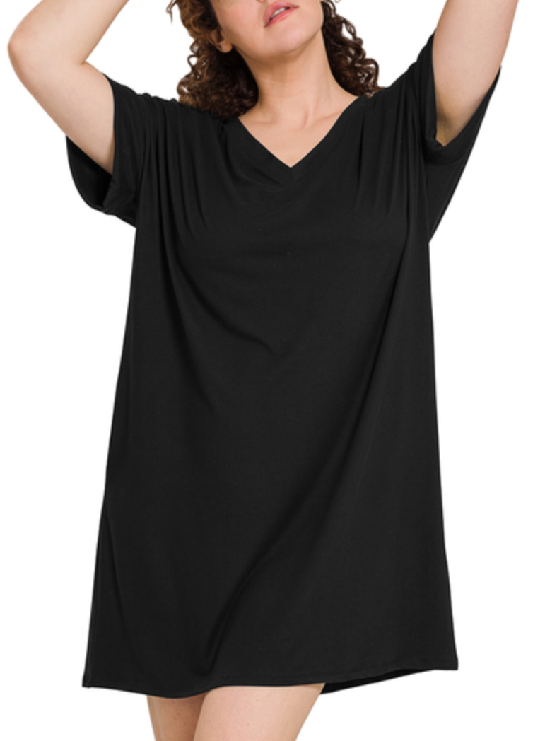 Zenana - V Neck Black Dress