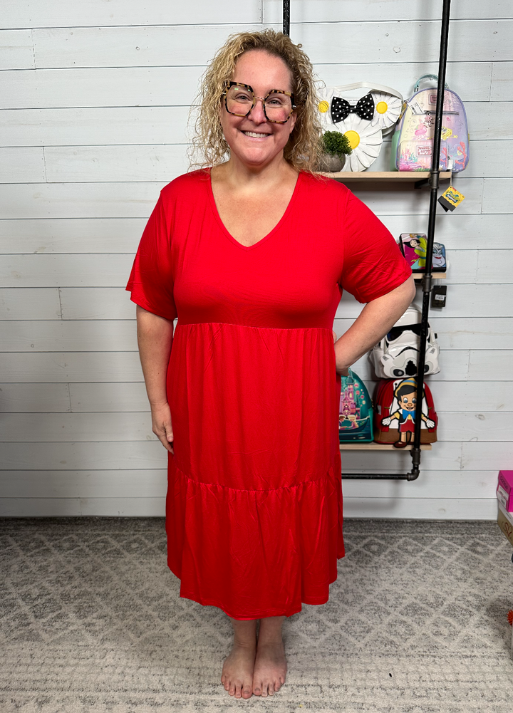 Michelle Mae - V Neck Red Dress