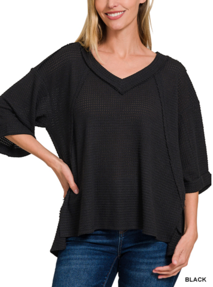 Zenana - Brushed Waffle 3/4 Sleeve Top