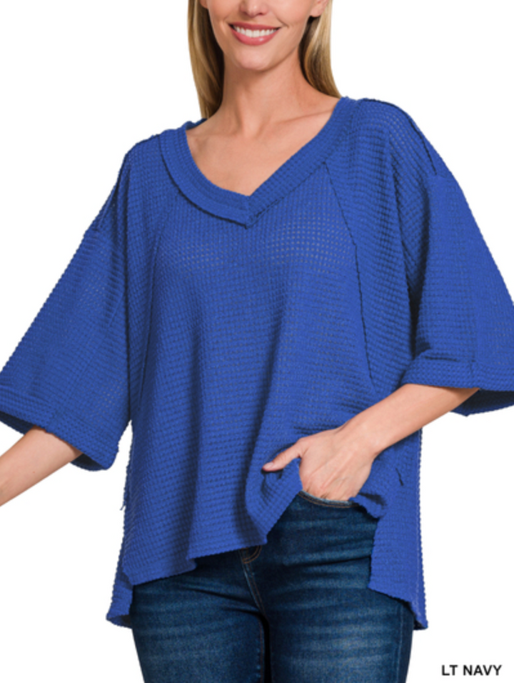 Zenana - Brushed Waffle 3/4 Sleeve Top