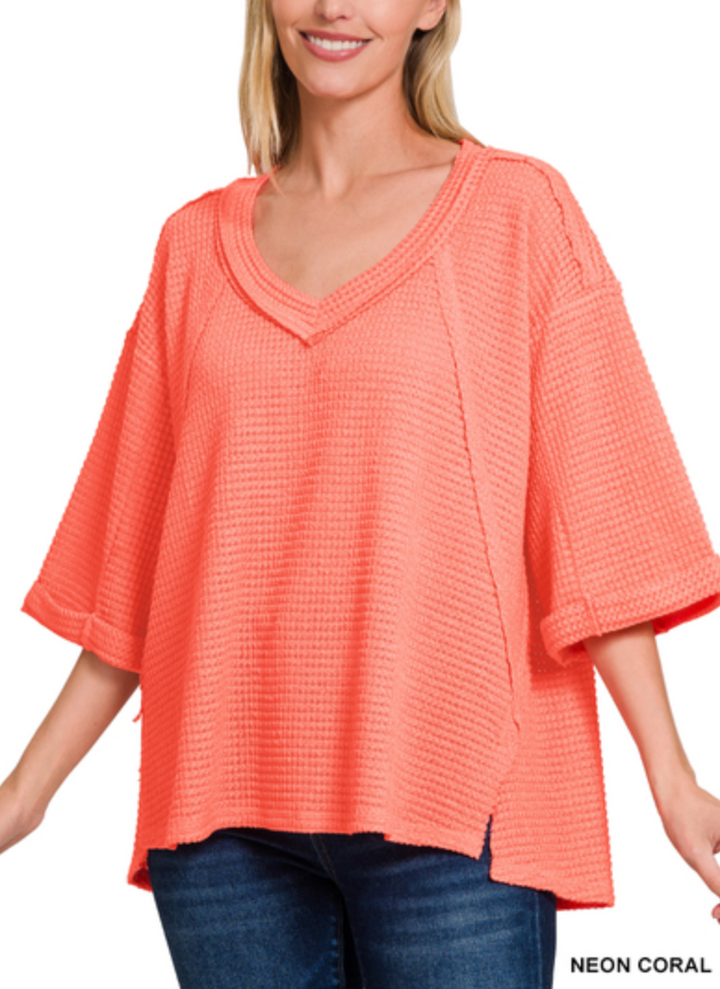 Zenana - Brushed Waffle 3/4 Sleeve Top