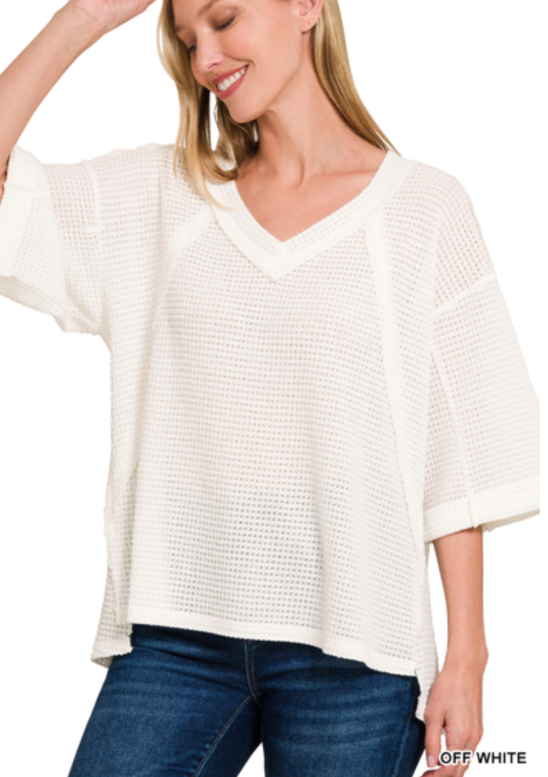Zenana - Brushed Waffle 3/4 Sleeve Top