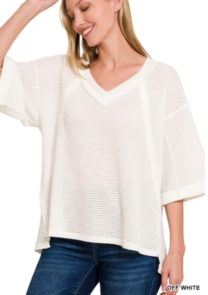 Zenana - Brushed Waffle 3/4 Sleeve Top