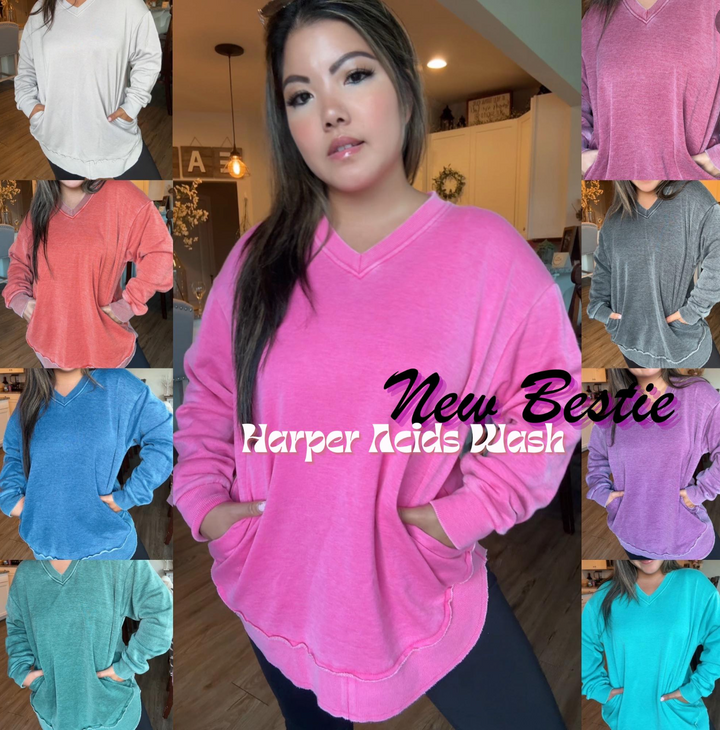 Jady K - Acid Wash V Neck Sweatshirt