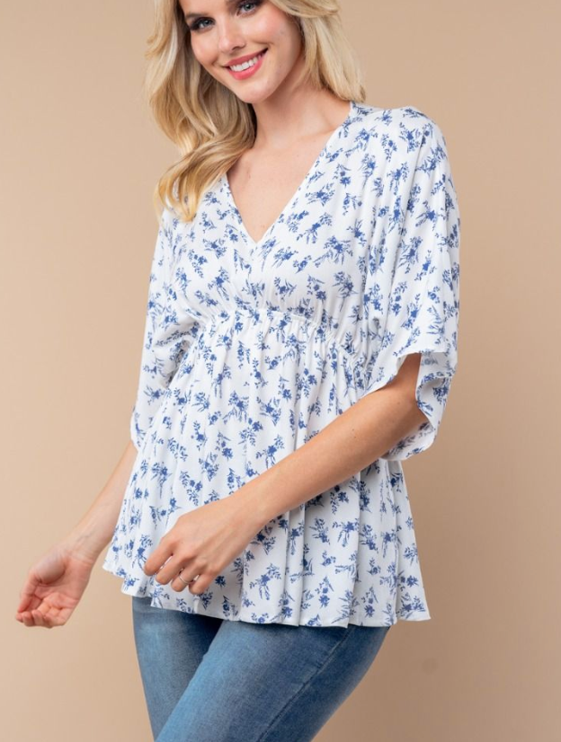 White Birch - Floral V Neck Peplum Top