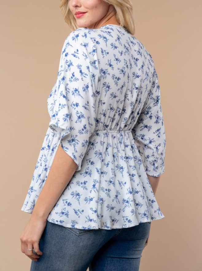 White Birch - Floral V Neck Peplum Top