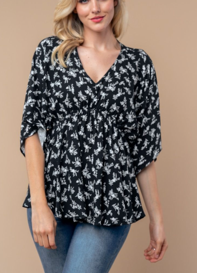 White Birch - Floral V Neck Peplum Top