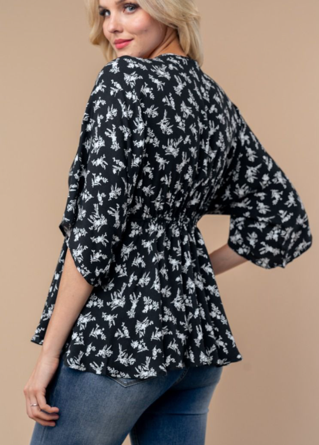 White Birch - Floral V Neck Peplum Top