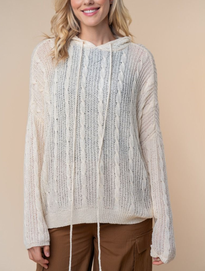 White Birch - Open Cable Knit Hoodie