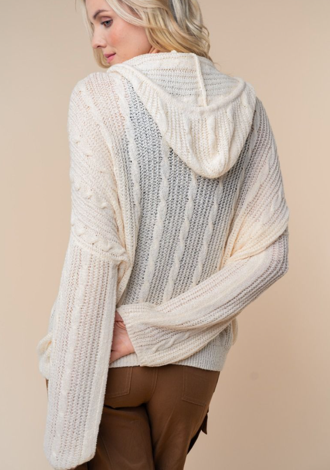 White Birch - Open Cable Knit Hoodie