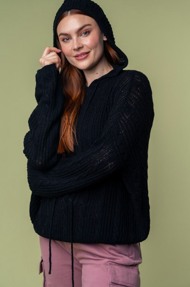 White Birch - Open Cable Knit Hoodie