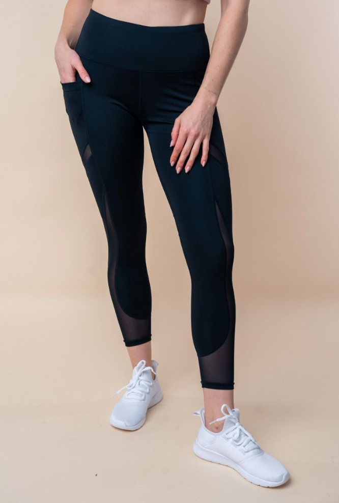 White Birch - High Waist Black Leggings with Mesh Design