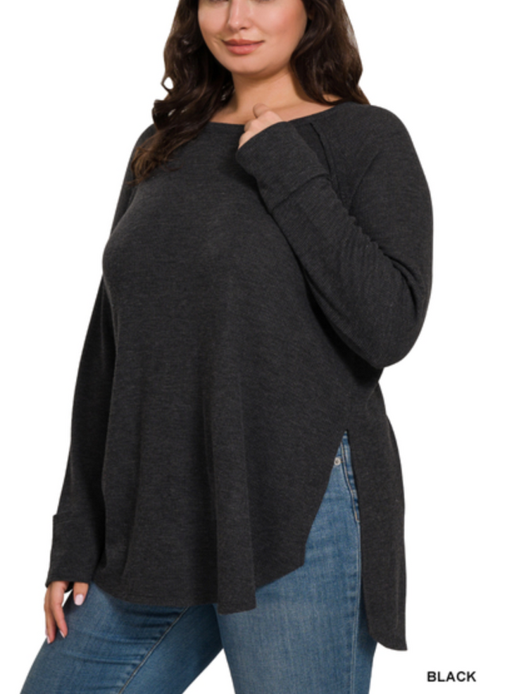 Zenana - Waffle Knit Long Sleeve Top
