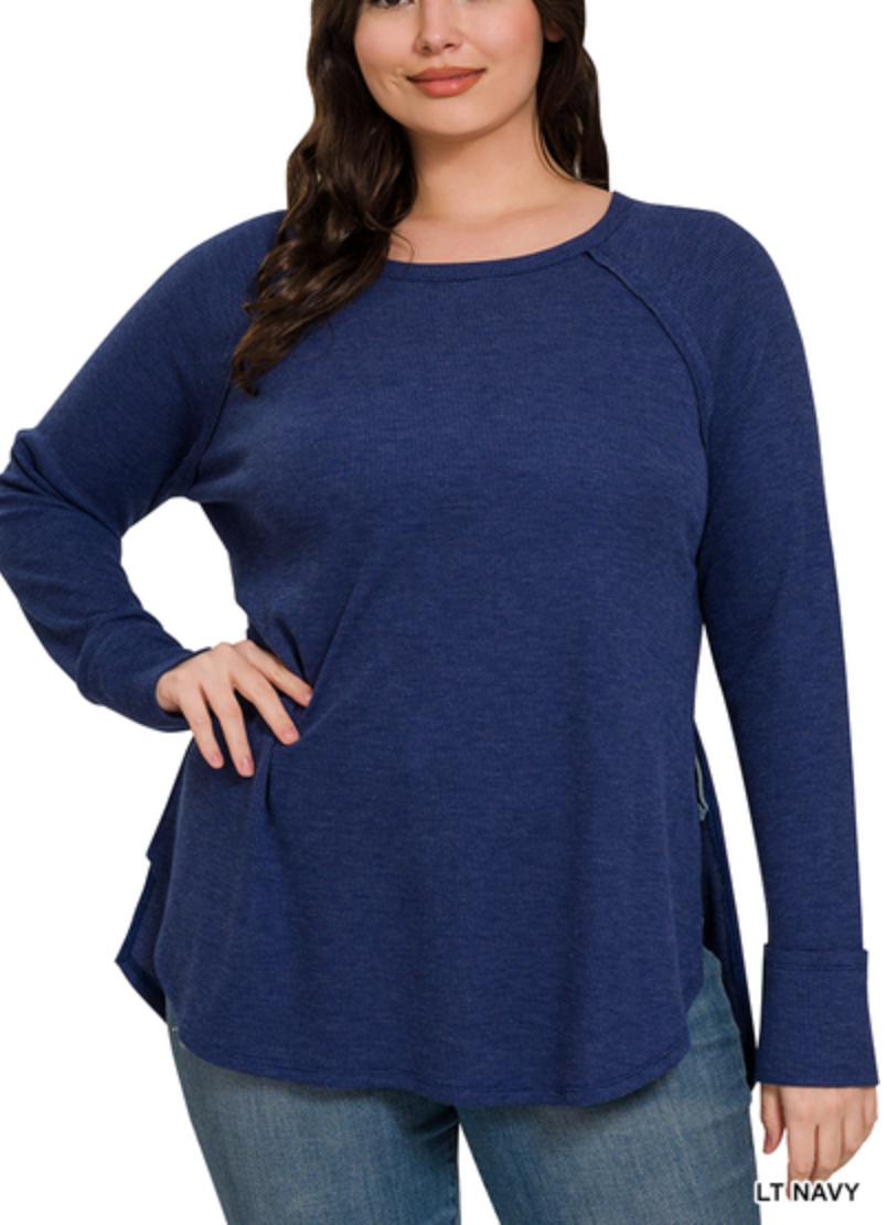 Zenana - Waffle Knit Long Sleeve Top