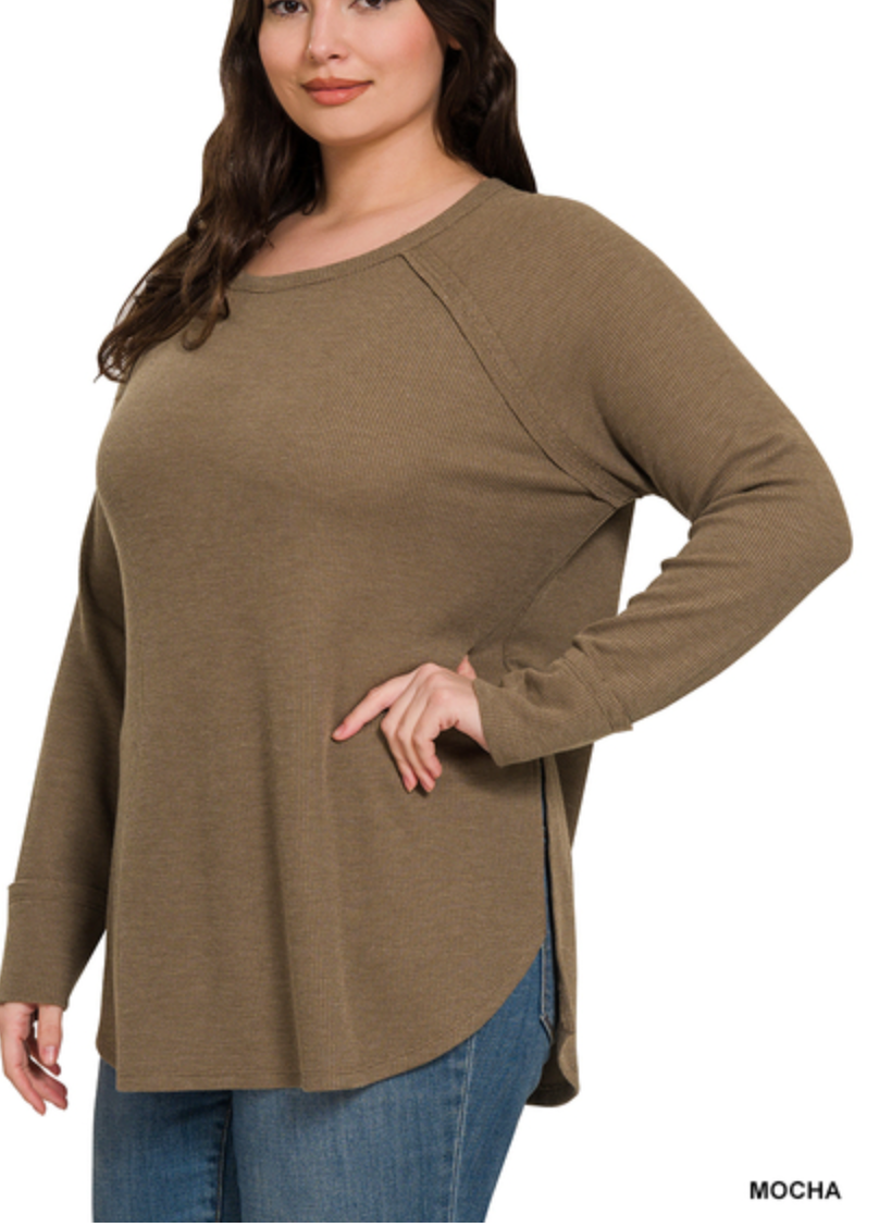 Zenana - Waffle Knit Long Sleeve Top