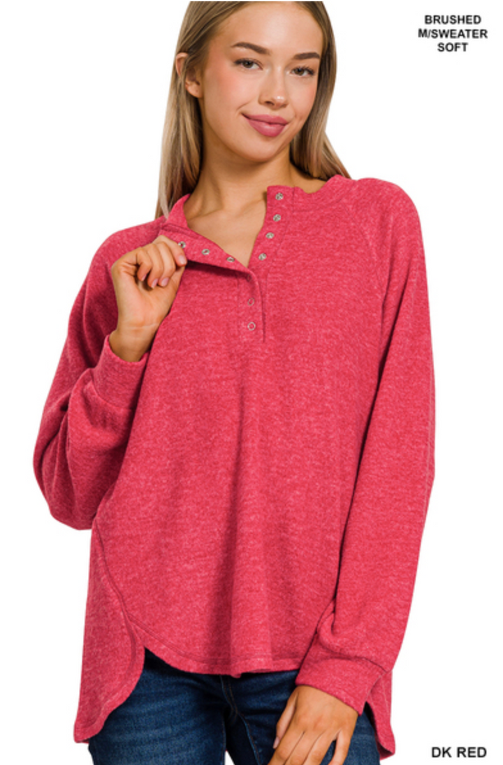 Zenana - Henley Brushed Sweater