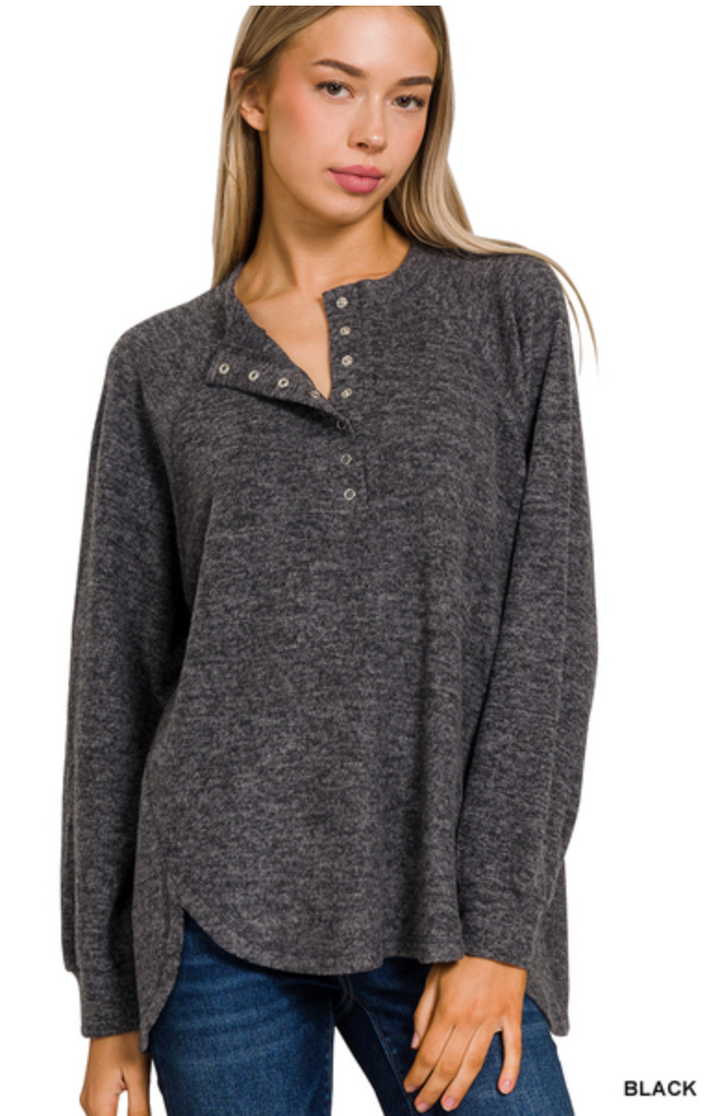 Zenana - Henley Brushed Sweater