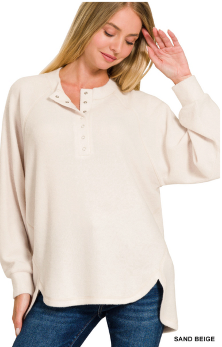 Zenana - Henley Brushed Sweater