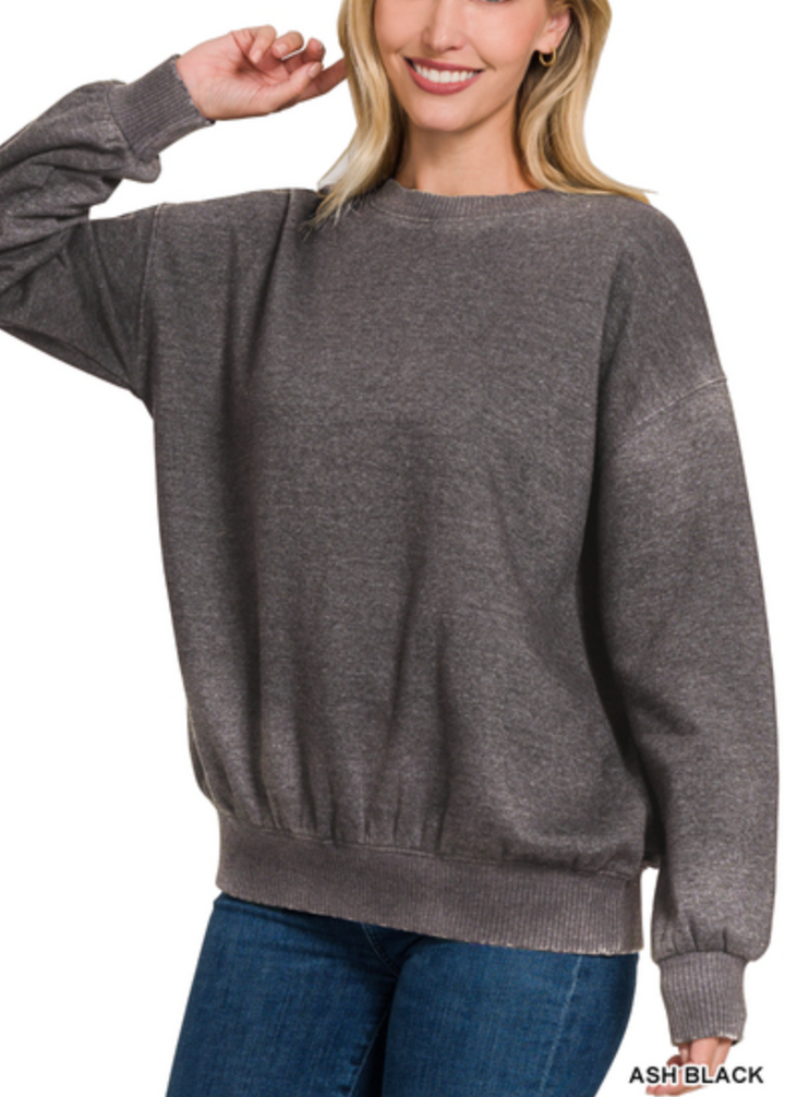Zenana - Acid wash fleece oversized pullover