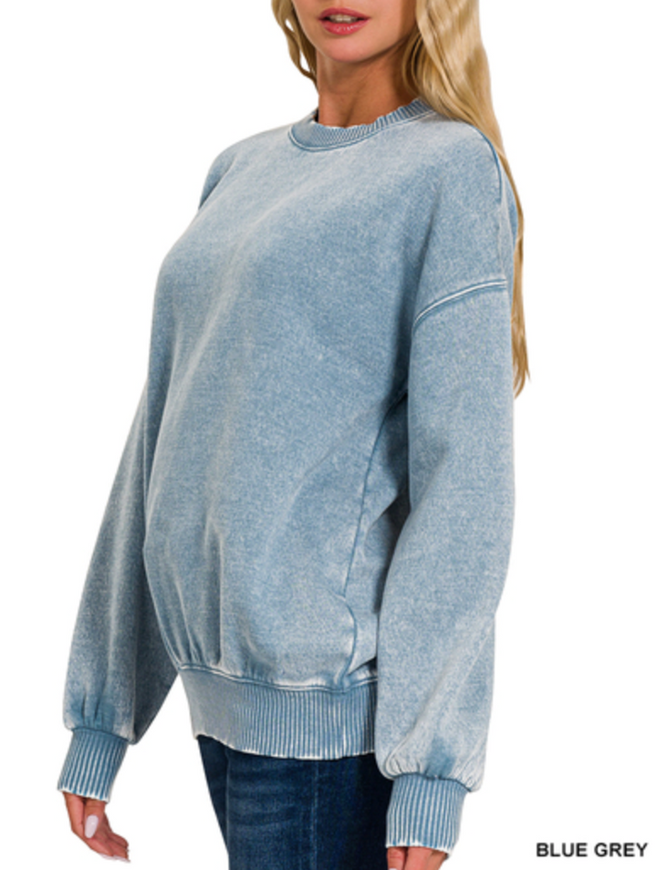 Zenana - Acid wash fleece oversized pullover