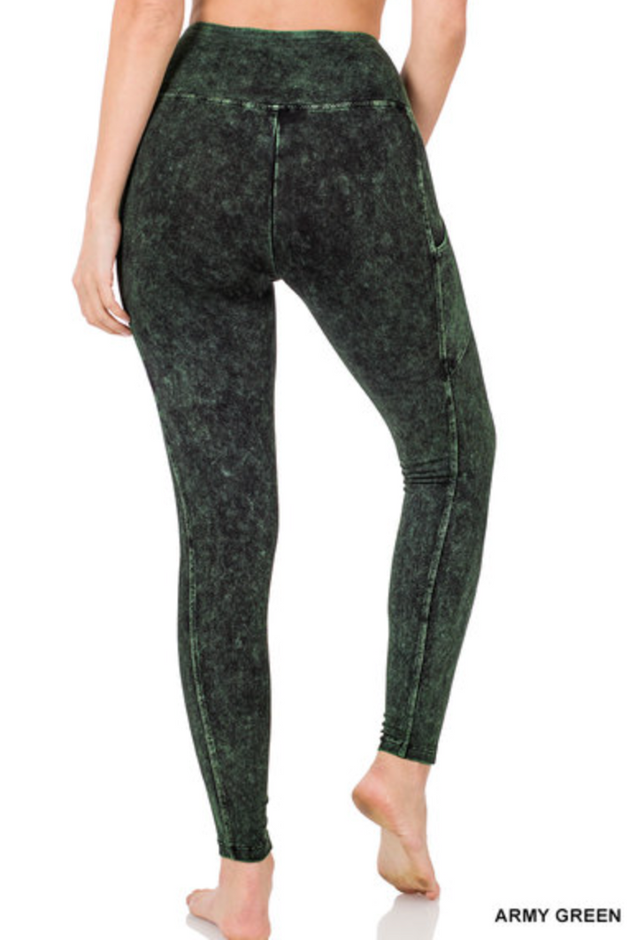 Zenana - Mineral wash wide waistband full length leggings