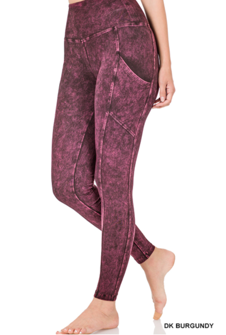 Zenana - Mineral wash wide waistband full length leggings