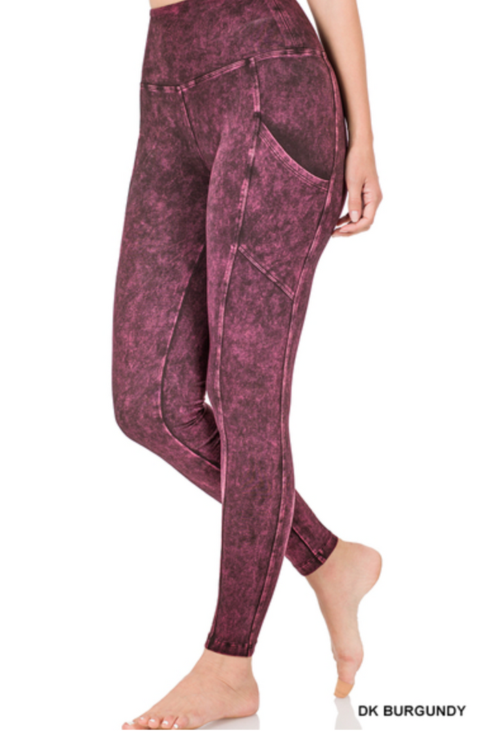 Zenana - Mineral wash wide waistband full length leggings