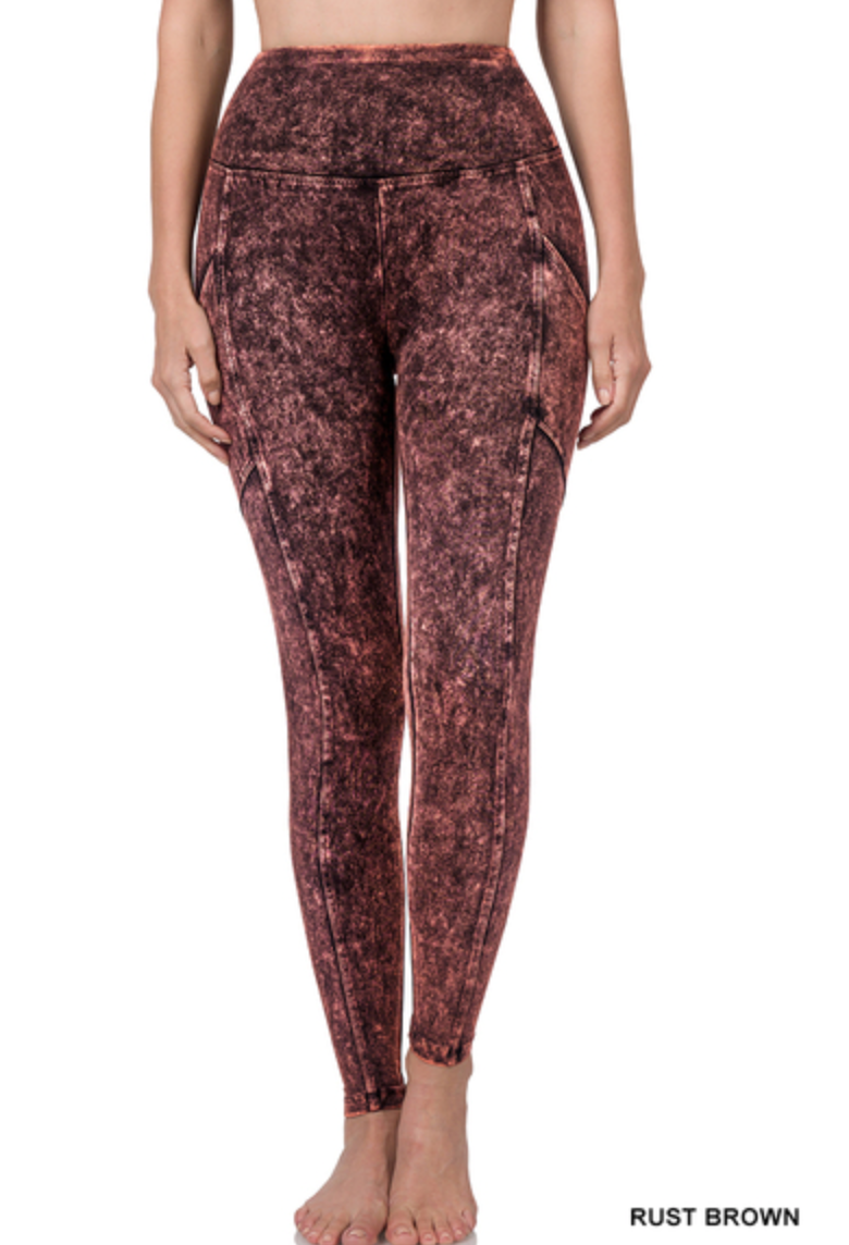 Zenana - Mineral wash wide waistband full length leggings