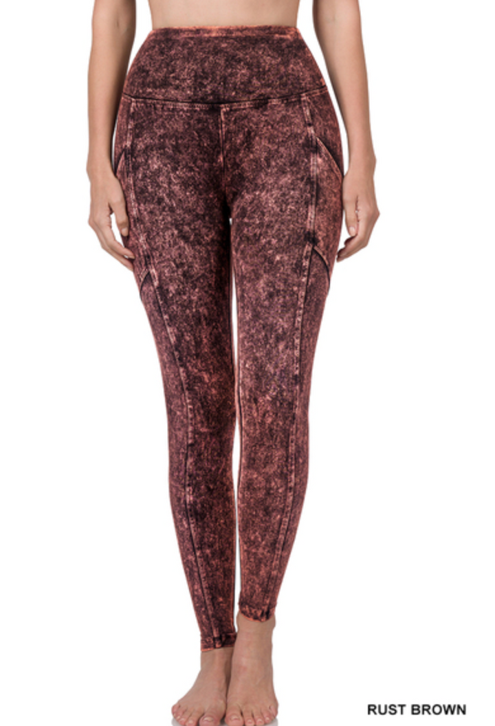 Zenana - Mineral wash wide waistband full length leggings