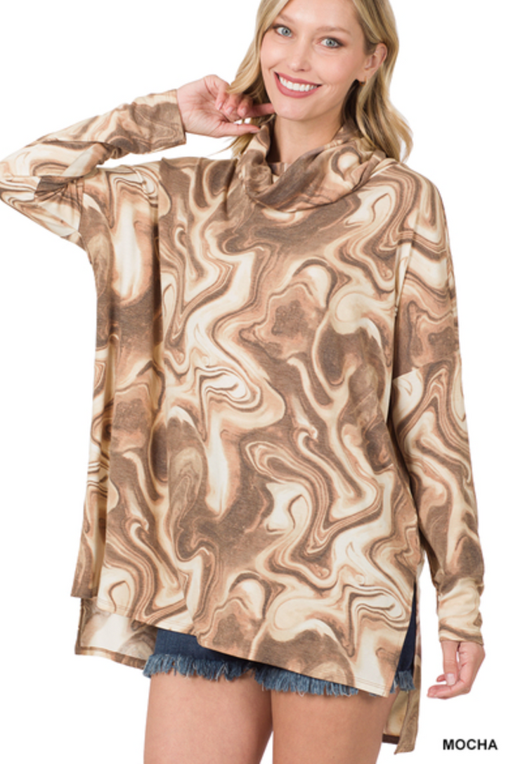 Zenana - Swirl Cowl Neck Top