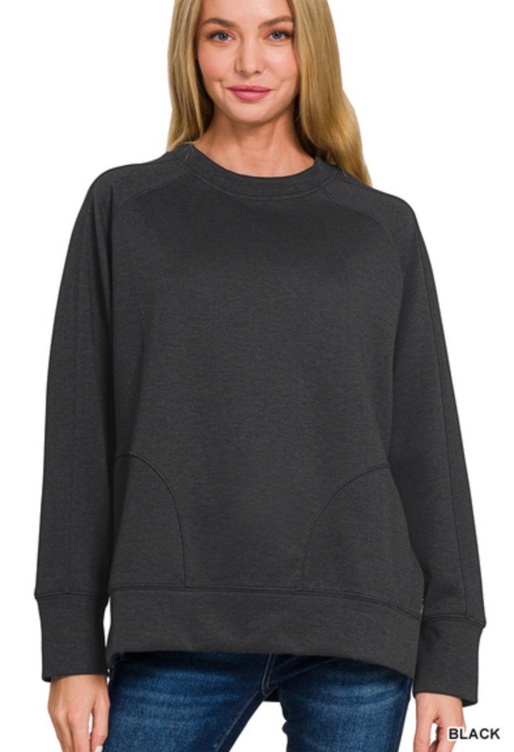 Zenana - Scuba round neck pullover with side slits