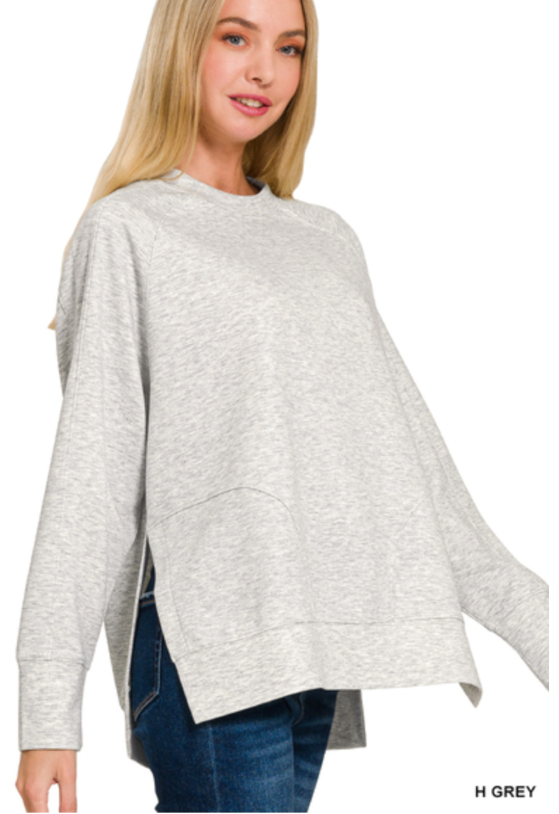 Zenana - Scuba round neck pullover with side slits