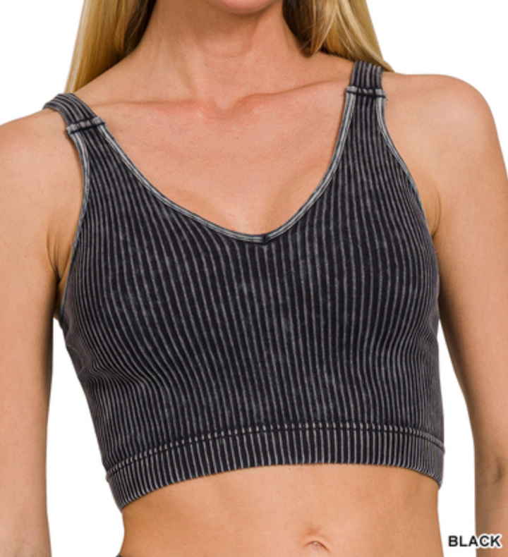 Zenana - Washed Ribbed V Neck Bralette