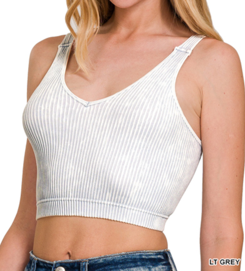 Zenana - Washed Ribbed V Neck Bralette