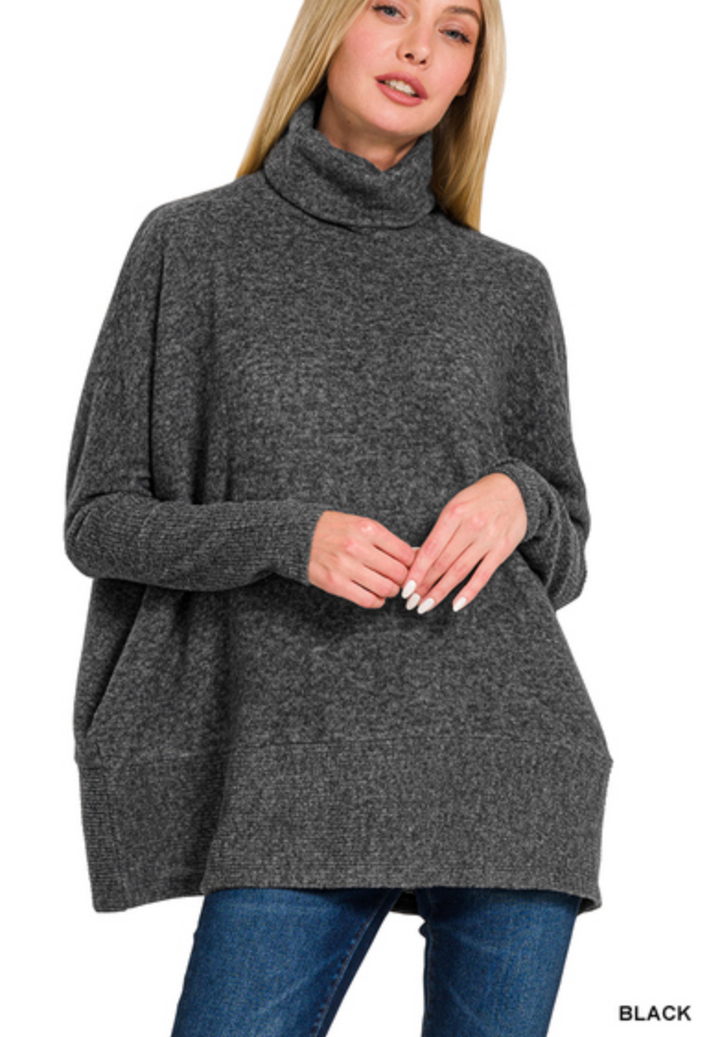 Zenana - Brushed melange hacci turtleneck sweater