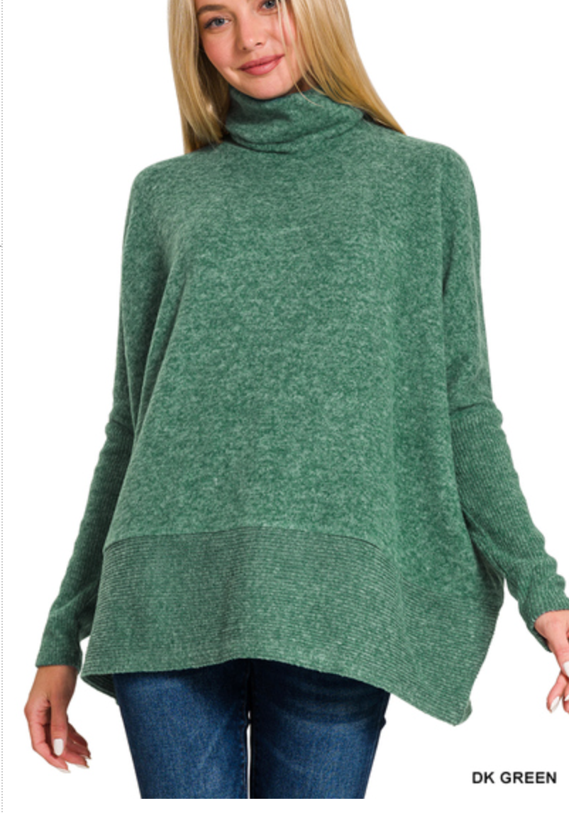 Zenana - Brushed melange hacci turtleneck sweater