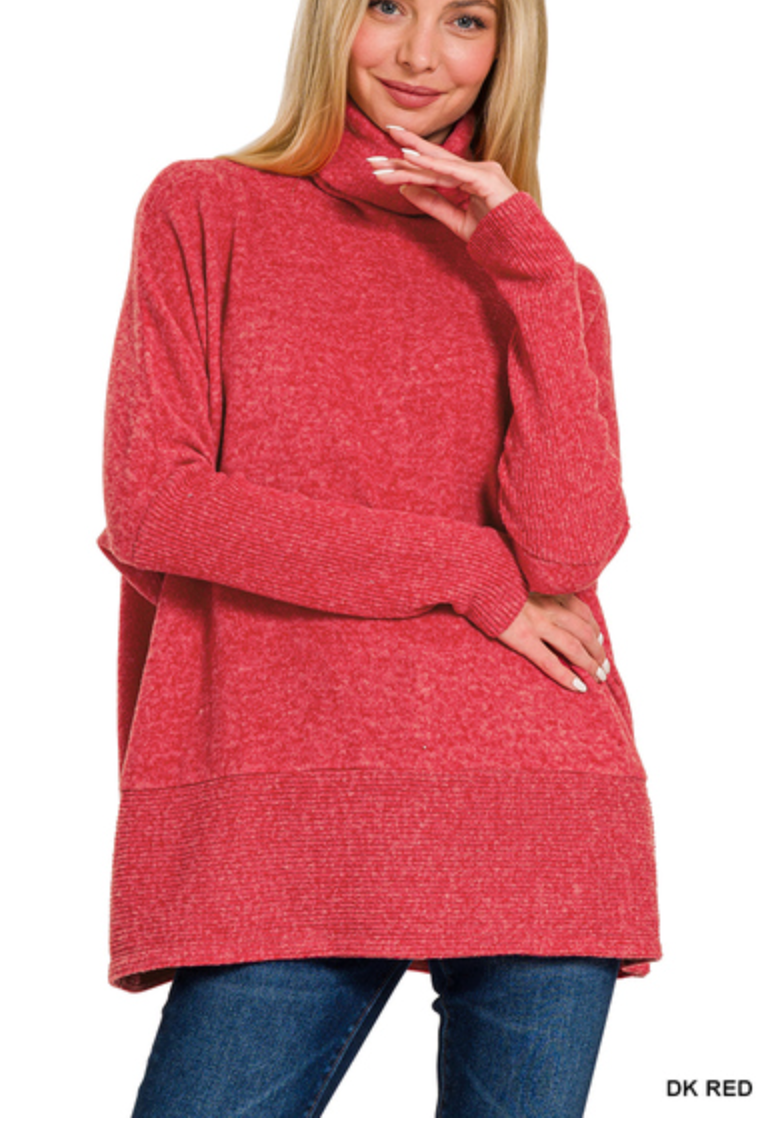 Zenana - Brushed melange hacci turtleneck sweater