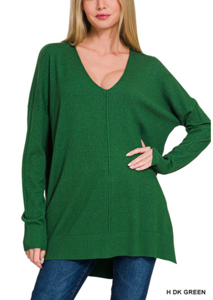 Zenana - V Neck Hi Low Sweater