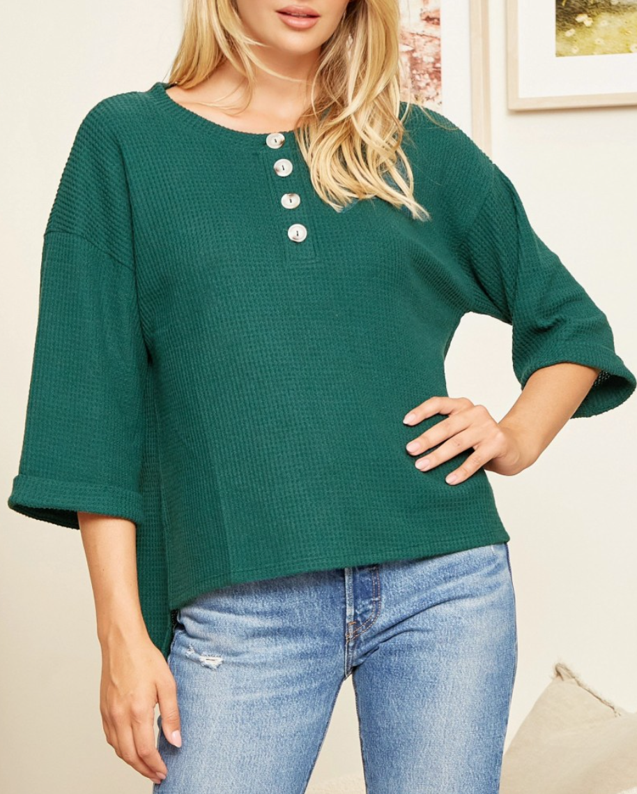 Andree by Unit - 3/4 Button Up Waffle Top