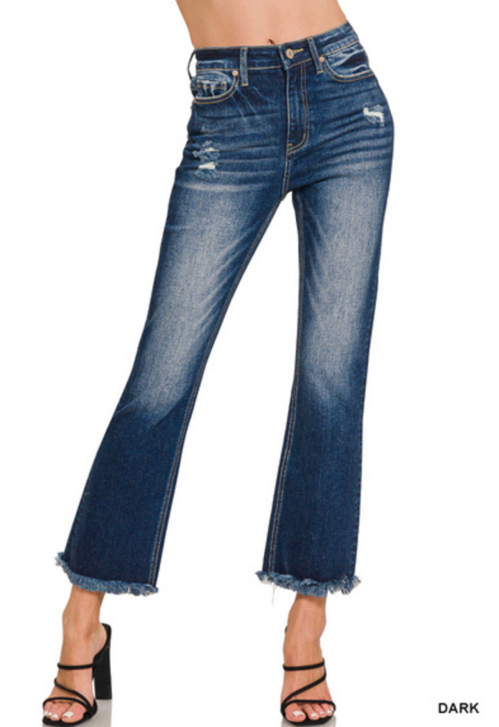 Zenana - High rise straight raw hem cropped denim pants