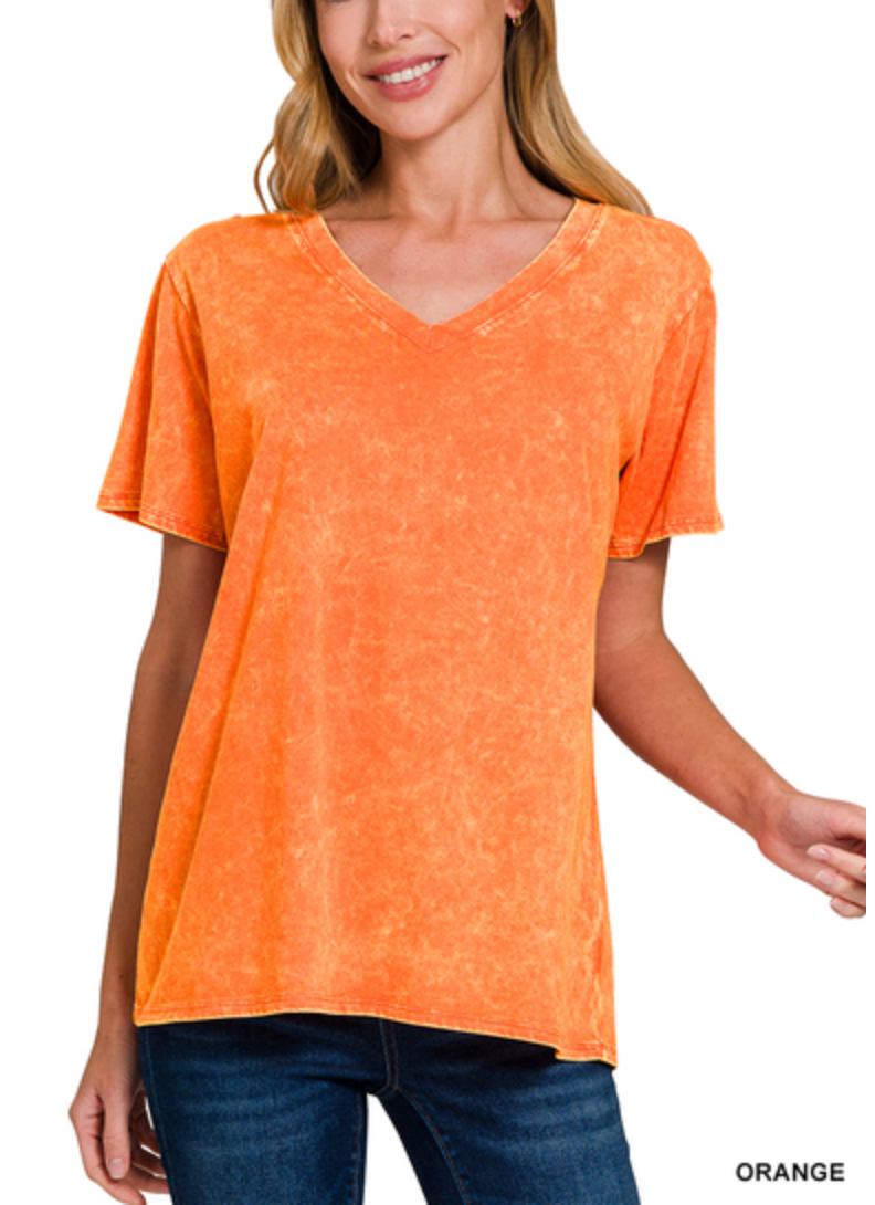 Zenana - Mineral Wash V Neck Tee
