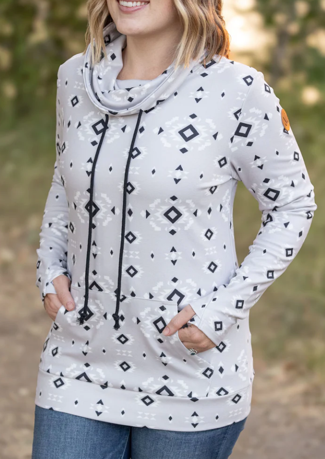 Michelle Mae - Soft Funnel Neck - Grey Geometric